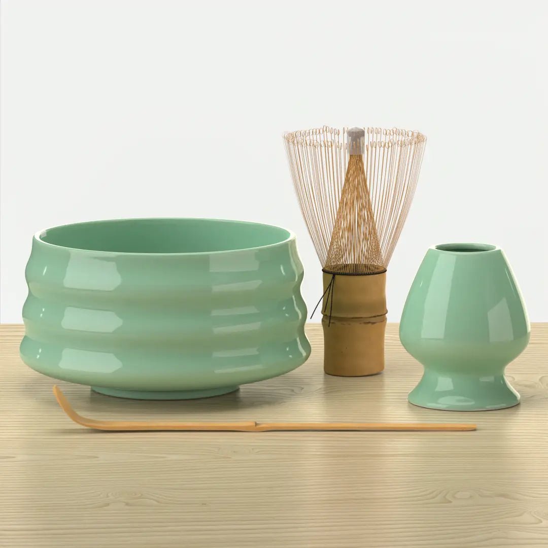 Kit Matcha Cérémonie 6 Pièces Complet - Fouet Bambou, Cuillère, Spatule, Bol Céramique, Tasse Et Support - Set Thé Matcha Traditionnel Authentique