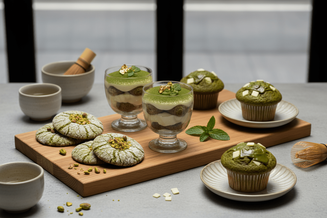 Nos pâtisseries au Matcha : cookies, muffins, tiramisu..