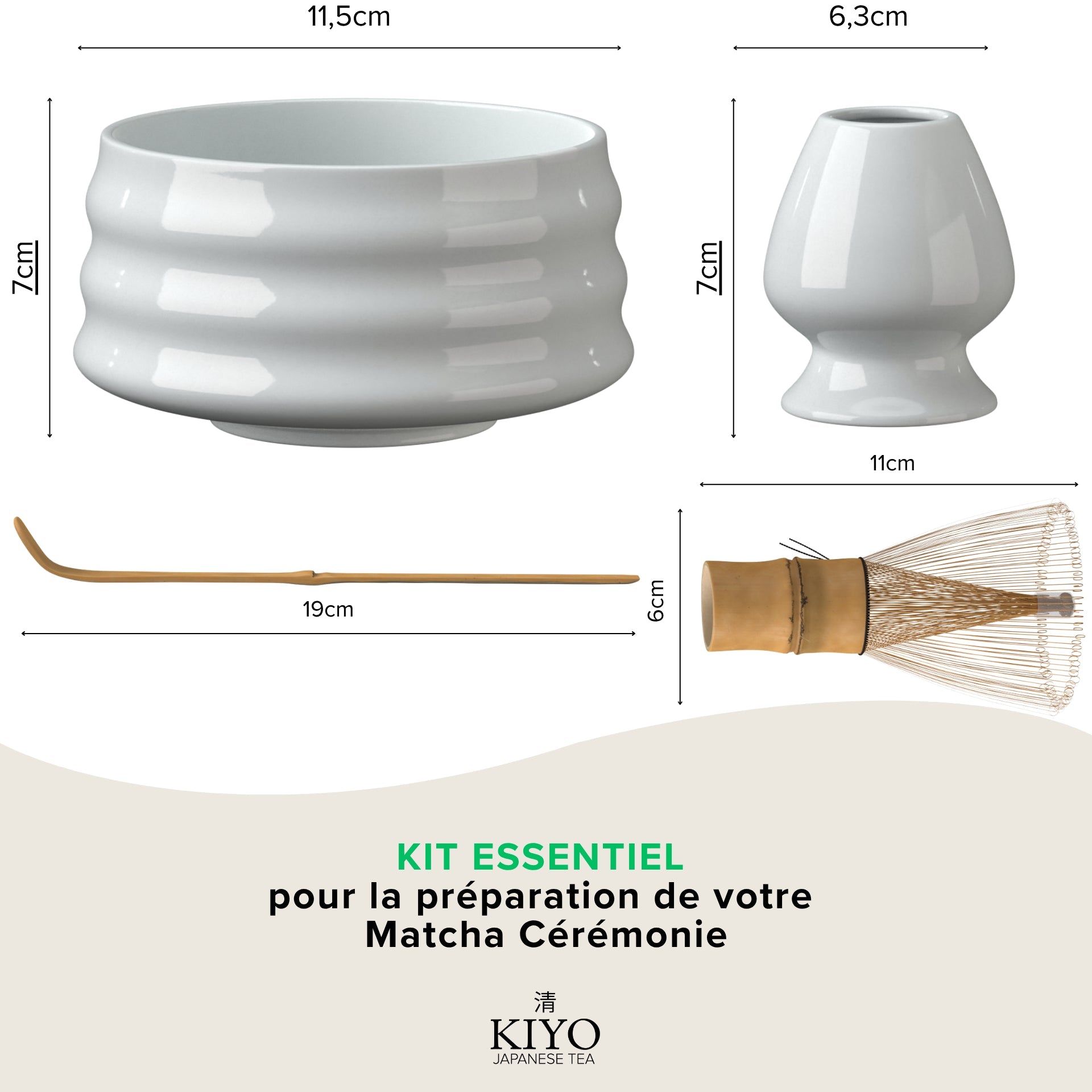 Kit de Préparation Matcha Japonais - Accessoires Cérémonie - Blanc (Sans Thé) - Kiyo Japanese Tea