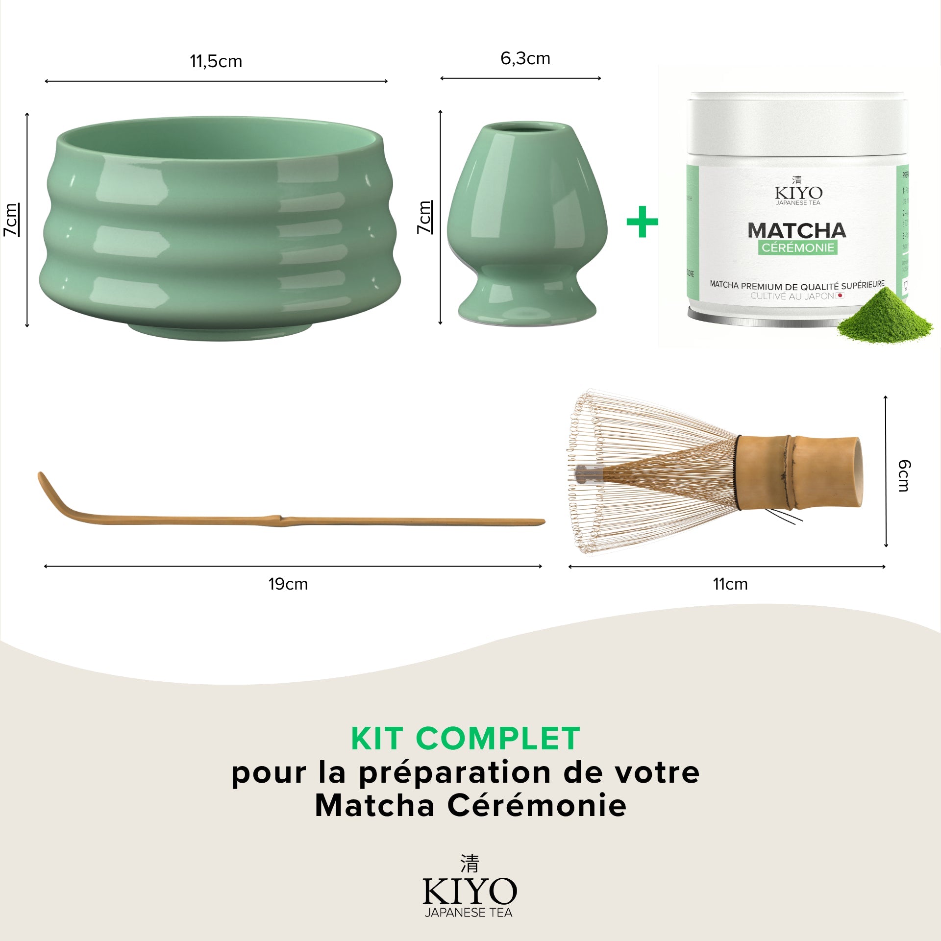 Kit Matcha Cérémonie Japonais Complet - Bol, Fouet & Thé Matcha - Vert - Kiyo Japanese Tea