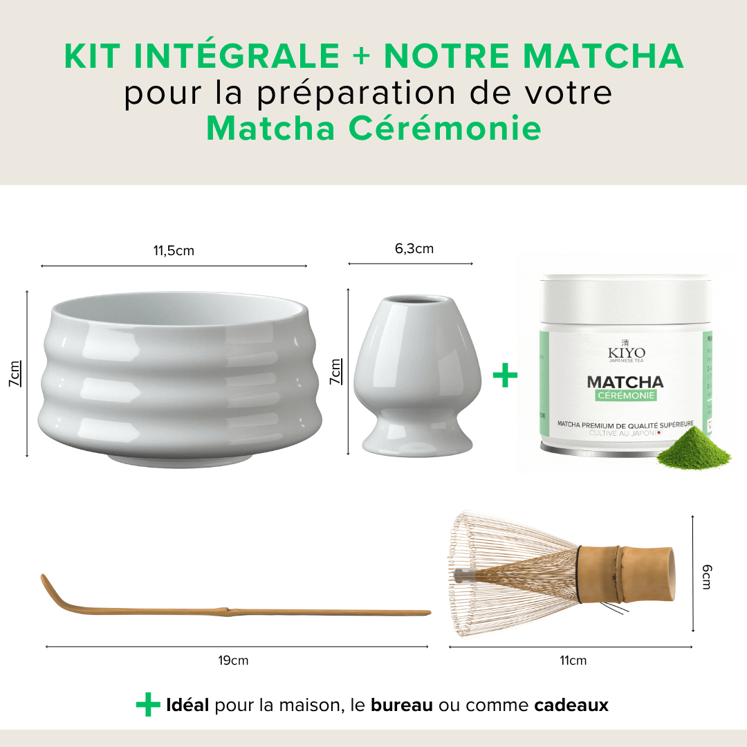Kit Matcha Complet Blanc Ivoire – Coffret Cérémonial Japonais avec Thé Matcha Bio - Kiyo Japanese Tea