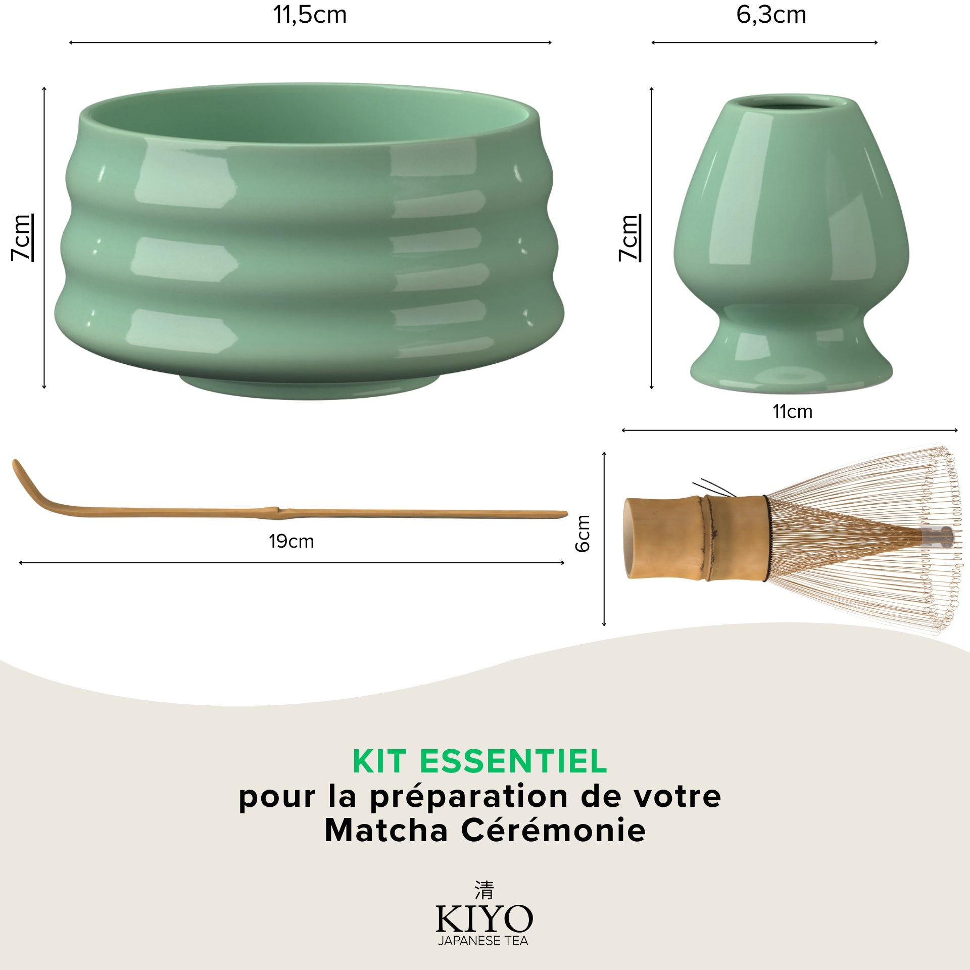 Set d'Accessoires Matcha Traditionnels - Bol, Fouet & Support - Vert (Sans Thé) - Kiyo Japanese Tea